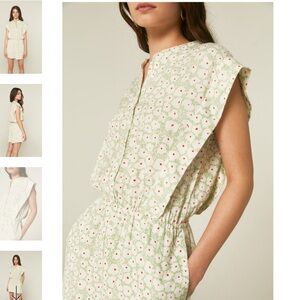 Sleeveless Floral Cotton Romper in Light Green